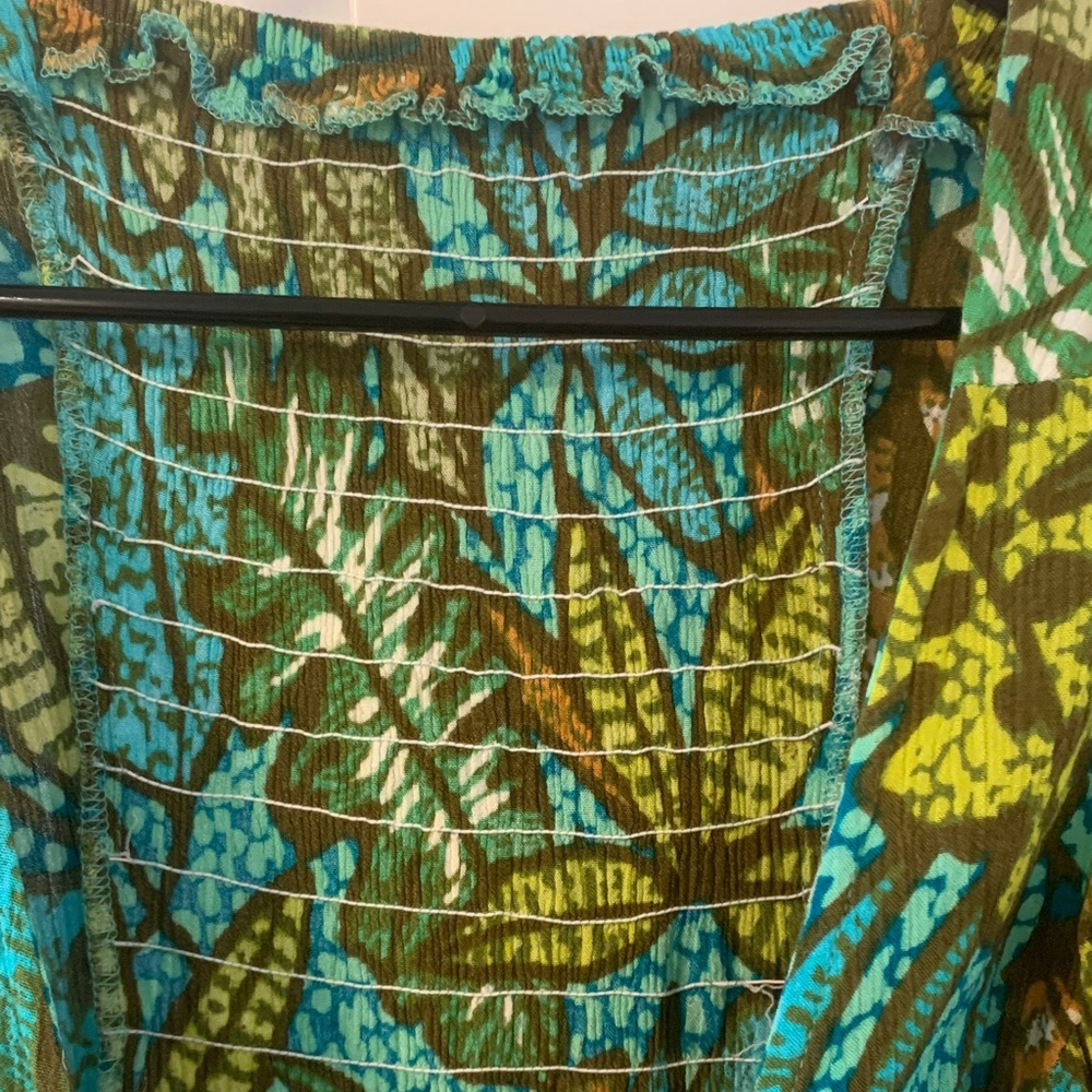 Tropical Leaf Print Sleeveless Summer Dress - Green - Picture 4 of 4